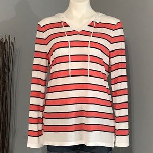 NWT Talbots Lightweight Hooded Striped Top Size MP